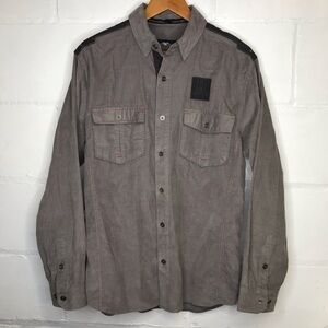 Harley Davidson Men's Medium Corduroy Shirt Gray Button Up Long Sleeve